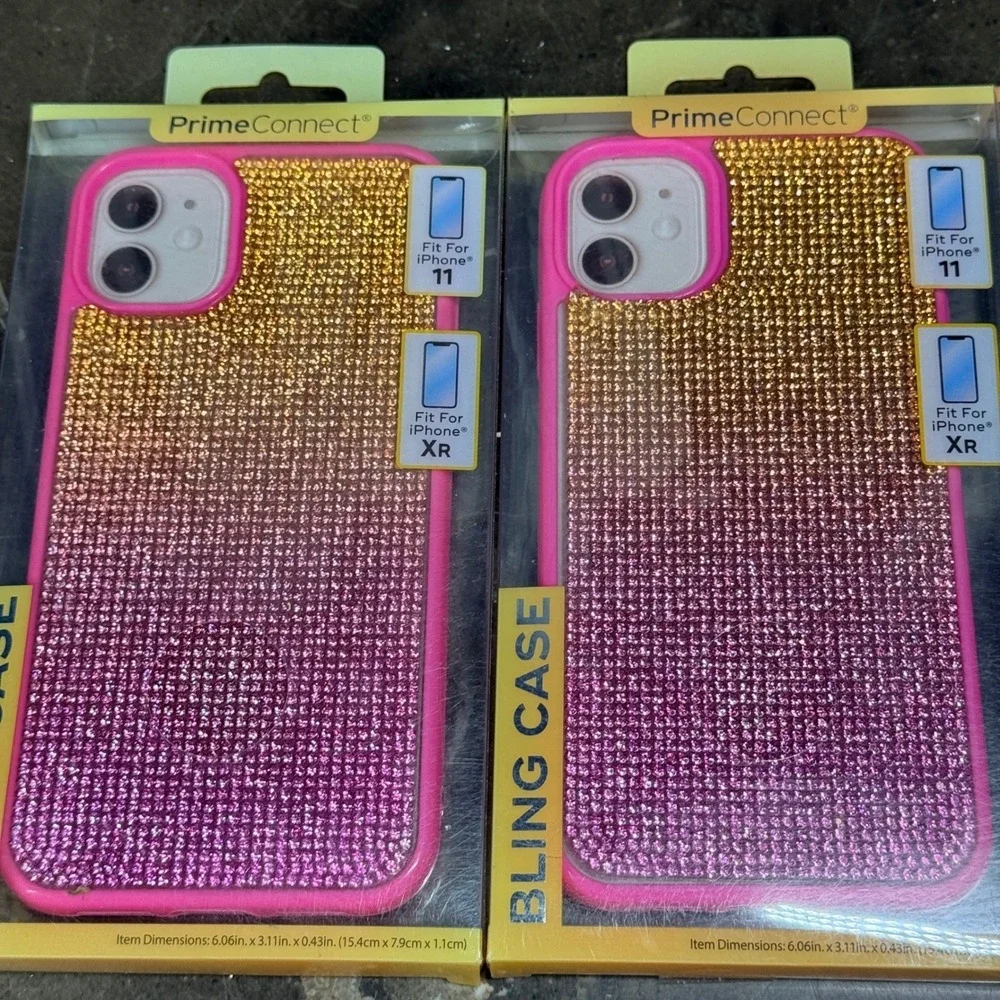 PrimeConnect Bling Case iPhone 11 XR Pink Gold Boombox Rhinestone Sparkle 3pk